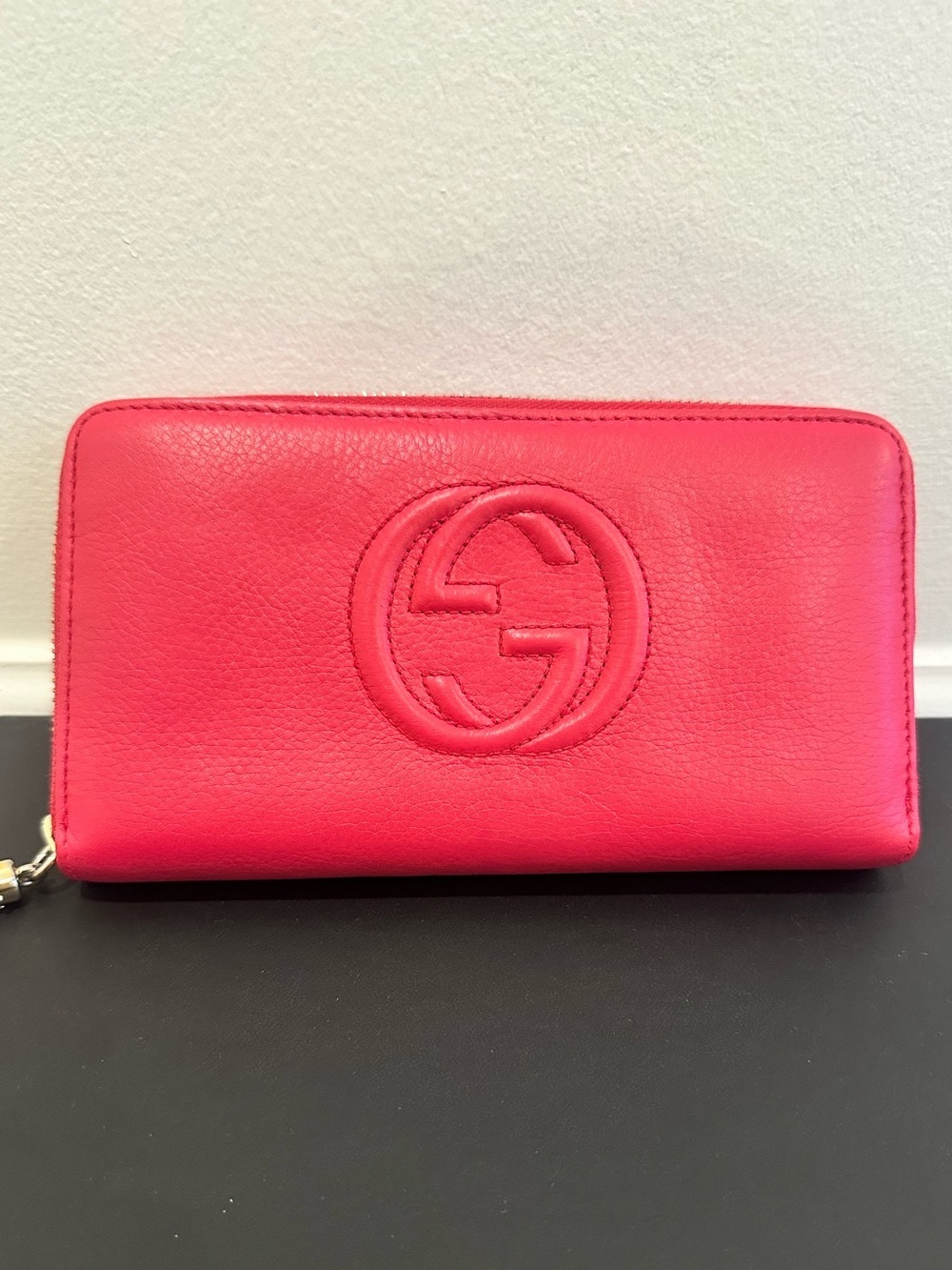 Gucci Bright Pink Pebbled Soho Zip Around Wallet